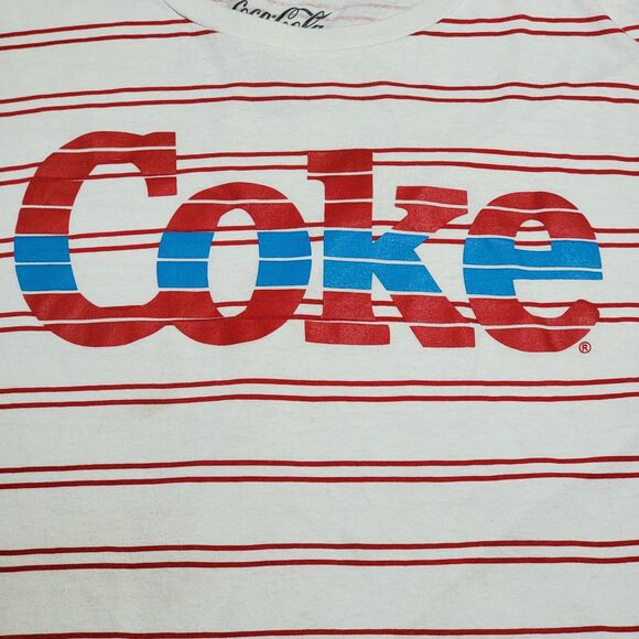 Coca-Cola Graphic SS Tee White w/ Red Stripes - Size XL - Picture 1 of 4